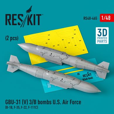 US Air Force GBU-31 (V) 3/B Bomb 1/48 Scale Model (2pcs) (B-1B, F-35, F-22, F-111C) (3D Print) Reskit RS48-0465, In stock