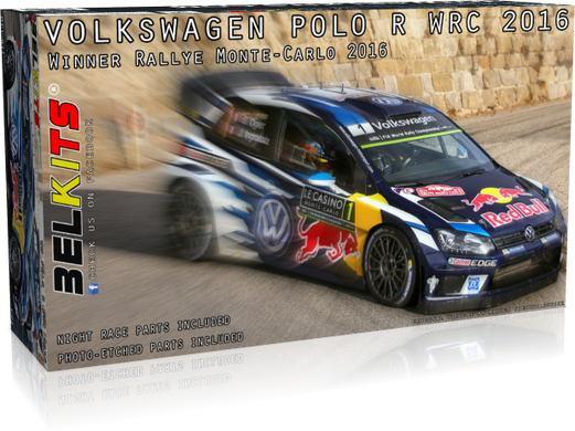 Prefab model 1/24 car Volkswagen Polo R WRC 2016 Rallye Monte-Carlo 2016 Belkits BEL-011