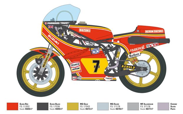 Збірна модель 1/9 мотоцикл Suzuki RG500 XR27 Team Heron - Barry Sheene 1978 Italeri 4644