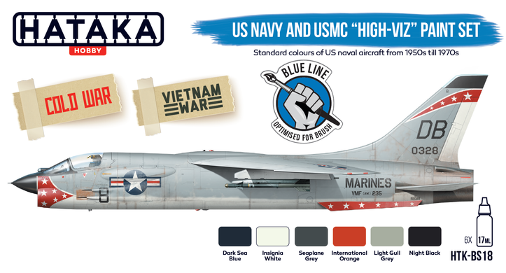 Hataka Hobby HTK-BS18 US Navy and US Marine Corps "High Visibility" Acrylic Paint Set 6x17ml