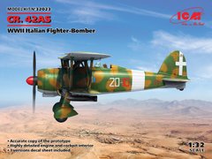 Assembled model 1/32 aircraft CR. 42AS, Italian WW2 Fighter-Bomber ICM 32023