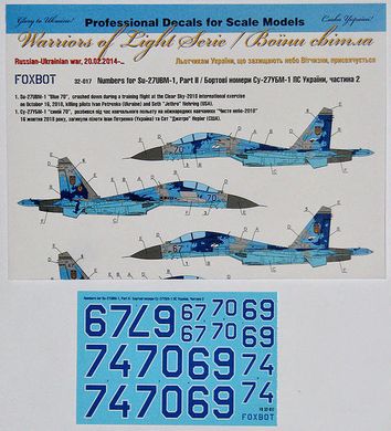 Декаль 1/32 Бортовые номера для Су-27УБМ-1 ВВС Украины, цифровой камуфляж (Часть 2) Foxbot 32-017, В наличии