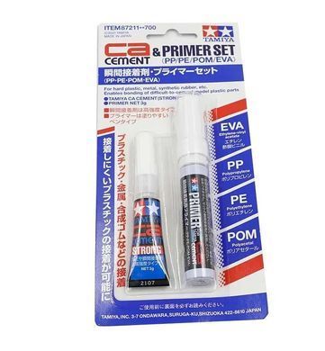 Набор цемента и грунтовки (CA Cement & Primer Set (PP/PE/POM/EVA)) Tamiya 87211