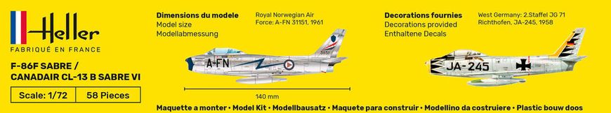 Сборная модель 1/72 самолет F-86F Sabre / Canadair CL-13 B Sabre VI Heller 80277