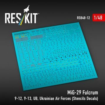 Декалі 1:48 для МіГ-29 Fulcrum 9-12, 9-13, УБ, Повітряні сили України Reskit RSB48-0012