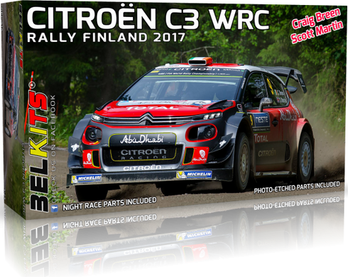 Сборная модель 1/24 автомобиль Citroën C3 WRC 2017 Rally Finland 2017 Belkits BEL-018