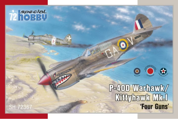 Збірна модель 1/72 літак P-40D Warhawk/Kittyhawk Mk.I 'Four Guns' Special Hobby 72367