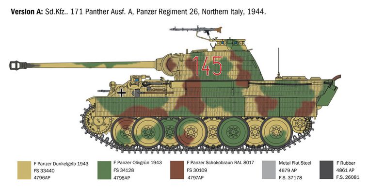 Assembled model 1/35 German medium tank Sd. Kfz. 171 Panther Ausf. A Panther Italeri 0270