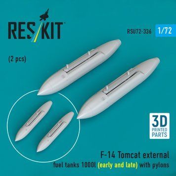 Масштабна модель 1:72 зовнішні паливні баки F-14 Tomcat 1000 л (ранній та пізній) з пілонами (2 шт.) Reskit RSU72-0336