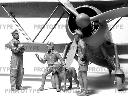 Assembled model 1/32 aircraft CR. 42 Falco with Italian pilots in tropical uniform ICM 32025