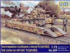 Prefab model 1/72 tank transport platform with Pz38(t) UM 259 tank