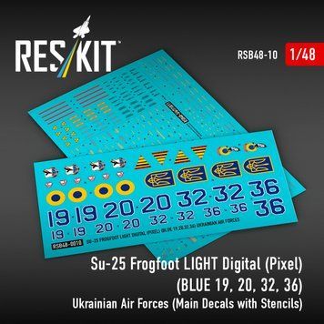 Decals 1:48 for Su-25 Frogfoot LIGHT Digital (Pixel) (BLUE 19, 20, 32, 36) Ukrainian Air Force Reskit RSB48-0010