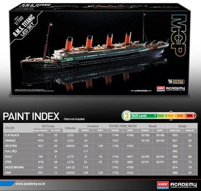 Збірна модель 1/700 лайнер «Титанік» R.M.S. TITANIC + LED SET Academy 14220