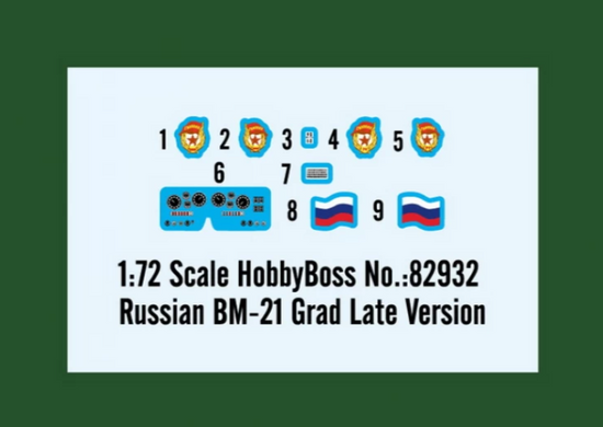 Збірна модель 1/72 вйськовий Град russian BM-21 Grad Late Version HobbyBoss 82932