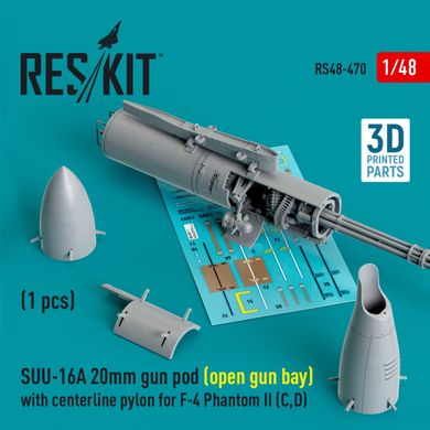 1/48 Scale Model SUU-16A 20mm Gun Container (Open Gun Bay) with Center Pylon for F-4 Phantom II (C,D) (1pc) (3D Print) Reskit RS48-0470, In stock