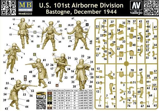 1:35 Scale Figures: U.S. 101st Airborne Division. Bastogne, December 1944 (4 pieces) MASTER BOX 35253