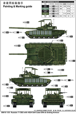 Assembled model 1/35 tank russian T-72B3 with 4S24 Soft Case ERA & Grating Armor Trumpeter 09610
