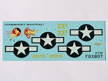 Decal 1/72 Pin-Up Nose Art C-47 and technical inscriptions Foxbot 72-018, In stock