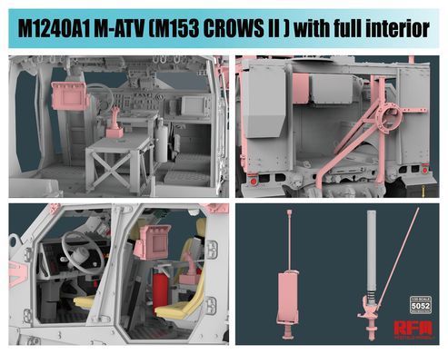 Assembled model 1:35 armored car M1240A1 M-ATV M153 CROWS II with full interior set Rye Field Model 5052