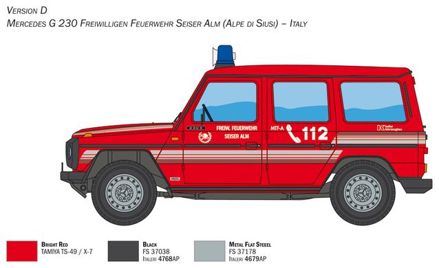 Сборная модель 1/24 автомобиль Mercedes Benz G230 Feuerwehr Italeri 3663