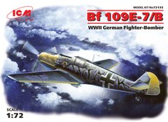Сборная модель 1/72 самолет Месершмит Bf 109E-7/B, немецкий истребитель-бомбардировщик 2 Мировой войны ICM 72135