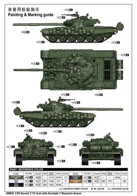 Збірна модель 1/35 бойовий танк Т-72 «Урал», оснащений бронею «Контакт 1» Trumpeter 09602