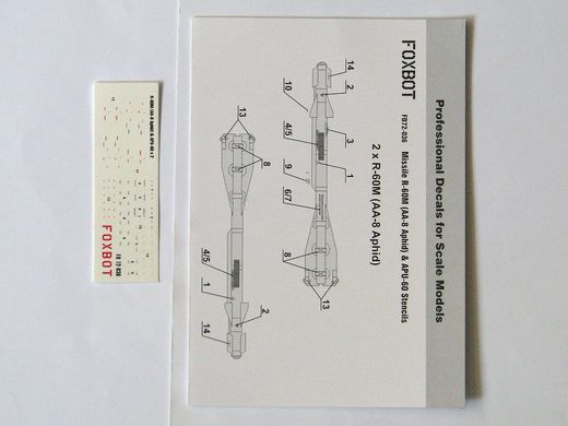 Декаль 1/72 технические надписи на советские ракеты класса воздух-воздух Р-60М (AA-8 Aphid), пилоны АЮУ, В наличии