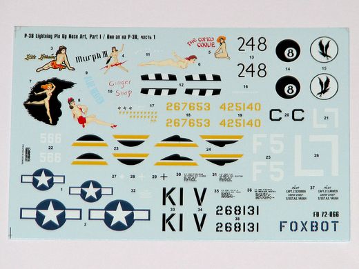 1/72 Lockheed P-38 Lightning Pin-Up Nose Art Decal with Technical Lettering (Part 1) Foxbot 72-066, In stock