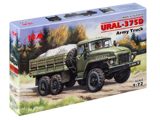 Збірна модель 1/72 УРАЛ-375Д, армійський вантажний автомобіль ICM 72711