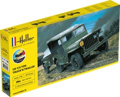 Сборная модель 1/35 джип US 1/4 Ton Truck'n Trailer - Starter Kit Heller 57105