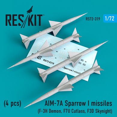 Масштабна модель Ракети AIM-7A Sparrow I (4шт) (F-3H Demon, F7U Cutlass, F3D Skynight) (1/72) Reskit, В наявності