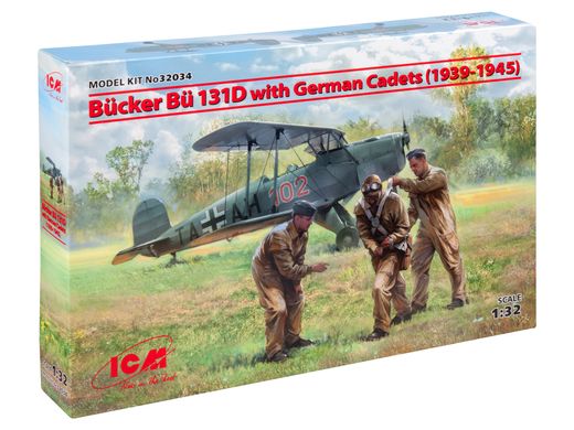 Assembled model 1/32 aircraft Bücker Bü 131D with German cadets (1939-1945) ICM 32034
