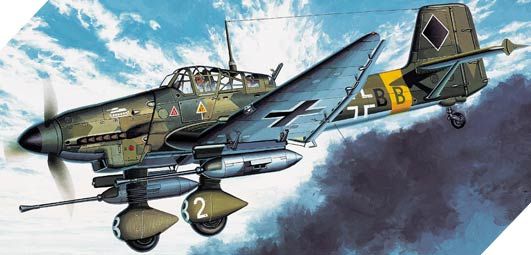 Assembled model 1/72 bomber Ju-87G-1 Stuka Tank Buster Academy 12450