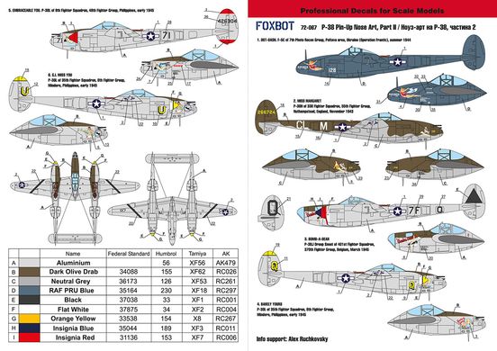 1/72 Lockheed P-38 Lightning Pin-Up Nose Art Decal with Technical Lettering (Part 2) Foxbot 72-067, In stock