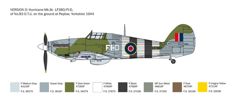 Сборная модель 1/48 самолет Hurricane Mk. IIC Italeri 2828