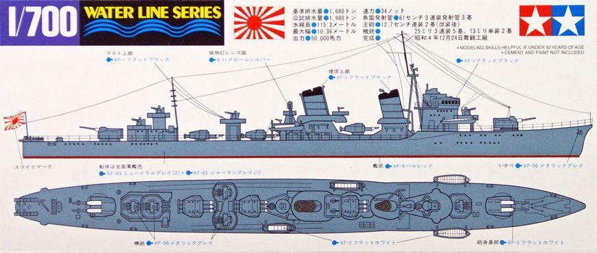 Сборная модель 1:700 корабля Japanese Navy Destroyer Shikinami 敷 Wawa Line Series Tamiya 31408