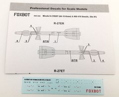 Декаль 1/72 технические надписи на Р-27ЭР/ЭТ (AA-10 Alamo), пилоны АКУ-470 (вариант 1) Foxbot 72-043, В наличии