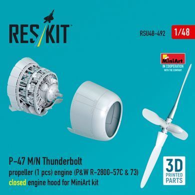 Масштабна модель 1:48 пропелер P-47 M/N Thunderbolt(3 шт.), двигун(P&W R-2800-57C&73), закритий капо