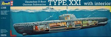 Сборная модель 1:144 немецкая подлодка Deutsches U-Boot Type XXI with interior Revell 05078