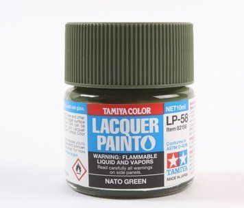 Нитро краска LP58 Зеленый НАТО (Nato Green), 10 мл. Tamiya 82158