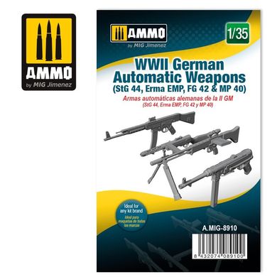 1/35 Scale Model WWII German Automatic Weapons (StG 44, Erma EMP, FG 42 and MP 40) Ammo Mig 8910
