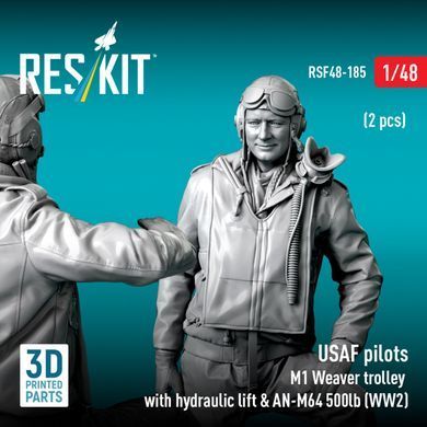 Figures 1:48 US Air Force pilots (2 pcs.) and M1 Weaver cart with hydraulic lift and AN-M64 500lb (World War II) Reskit RSF48-0185