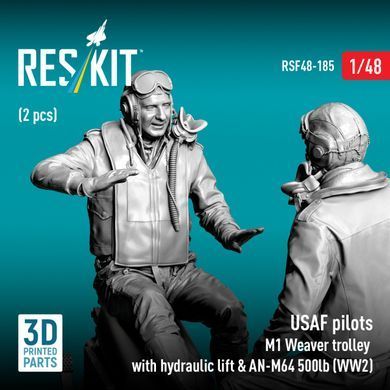 Figures 1:48 US Air Force pilots (2 pcs.) and M1 Weaver cart with hydraulic lift and AN-M64 500lb (World War II) Reskit RSF48-0185