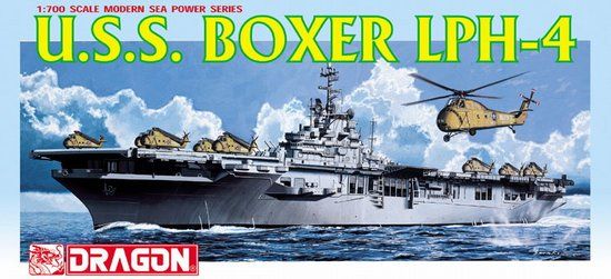 Prefab model 1/700 landing ship U.S.S. Boxer LPH-4 Helicopter Carrier Dragon 7070