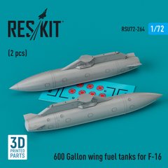 Масштабна модель 1/72 Паливні баки крила на 600 галонів для F-16 (2 шт.) (3D-друк) Reskit RSU72-0264, В наявності