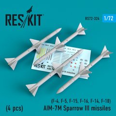 Масштабна модель Ракети AIM-7M Sparrow III (4шт) (F-4, F-5, F-15, F-16, F-14, F-18) (1/72) Reskit RS, Немає в наявності