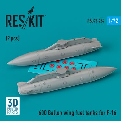 Масштабная модель 1/72 Топливные баки крыла на 600 галлонов для F-16 (2 шт.) (3D-печать) Reskit RSU72-0264, В наличии