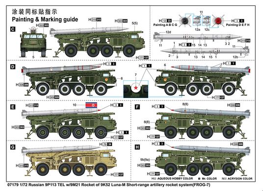 Сборная модель 1/72 ПУ 9П113 TEL с ракетой 9М21 РАС 9К52 "Luna-М" (FROG-7) Trumpeter 07179