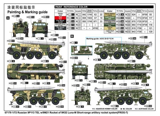 Збірна модель 1/72 ПУ 9П113 TEL з ракетою 9М21 РАС 9К52 «Luna-М» (FROG-7) Trumpeter 07179