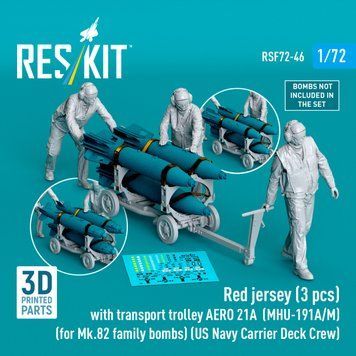 Фігури 1:72 техніки Червона майка (3 шт.) (Сучасна) з транспортним візком AERO 21A (MHU-191A/M) (1 шт.) (для бомб сімейства Mk.82) Reskit RSF72-0046